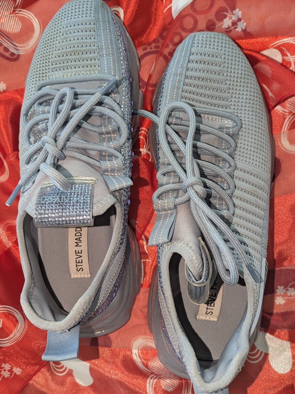 Steve Madden Maxima Light Blue Glitter Lace-Up Sneakers - Picture 6 of 8